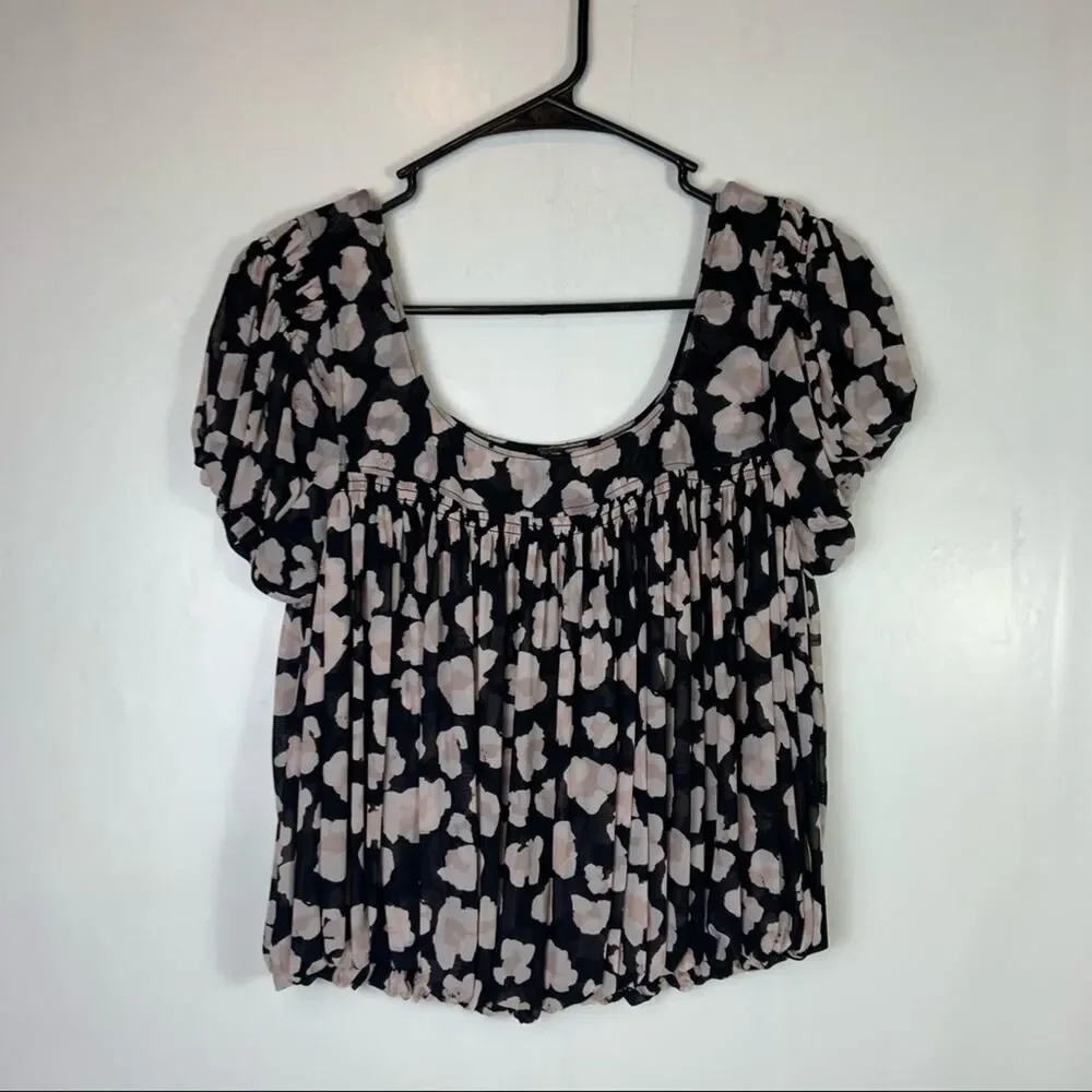 Free People Megs Animal Print Cropped Blouse XS